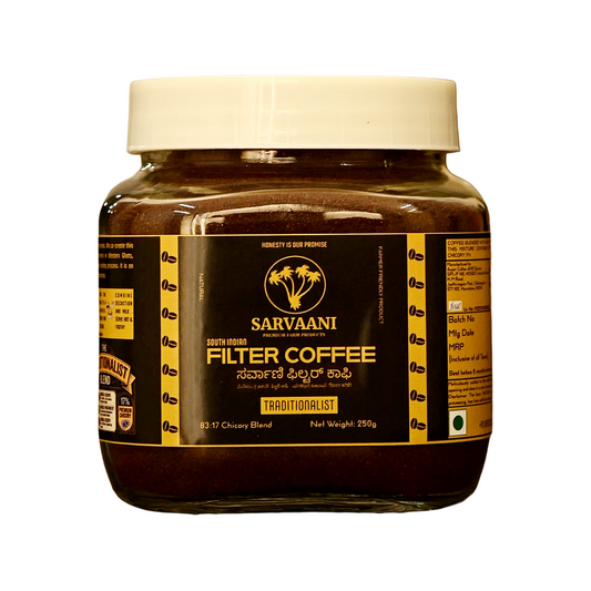 Jar of Sarvaani Filter Coffee Traditionalist Blend on a white background