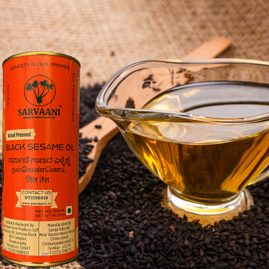 SARVAANI Wood Pressed Black Sesame Oil - 1 LITER - Glass Bottle