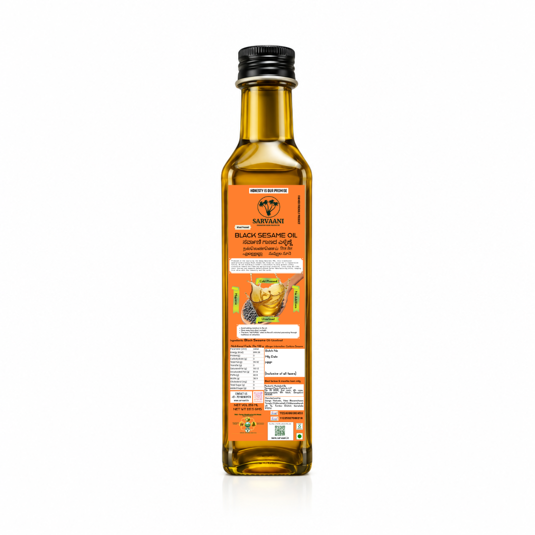 Wood Pressed Black Sesame Oil (Til Tel 250ml-1L Options) | Cold Pressed | SARVAANI