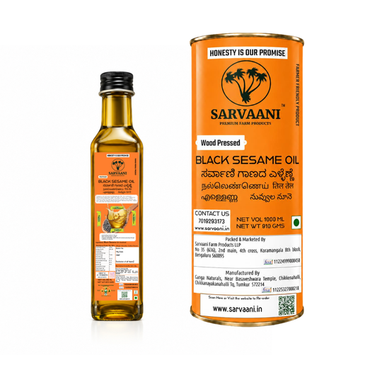 Wood Pressed Black Sesame Oil (Til Tel 250ml-1L Options) | Cold Pressed | SARVAANI