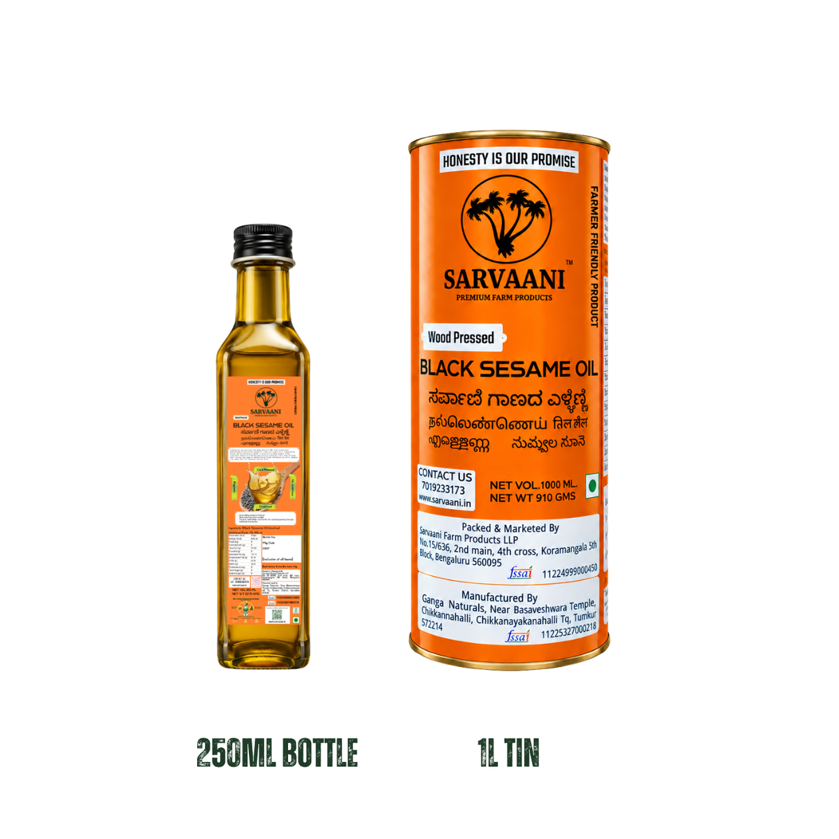 Wood Pressed Black Sesame Oil (Til Tel 250ml-1L Options) | Cold Pressed | SARVAANI