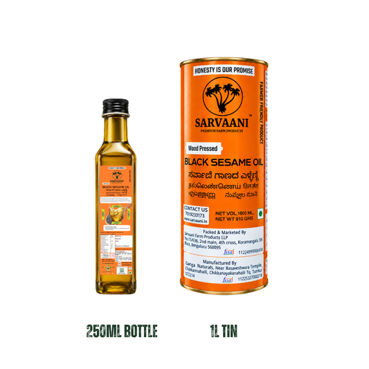 Wood Pressed Black Sesame Oil (Til Tel 250ml-1L Options) | Cold Pressed | SARVAANI