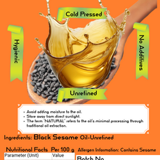 Wood Pressed Black Sesame Oil (Gingelly Oil)- 250ml Glass