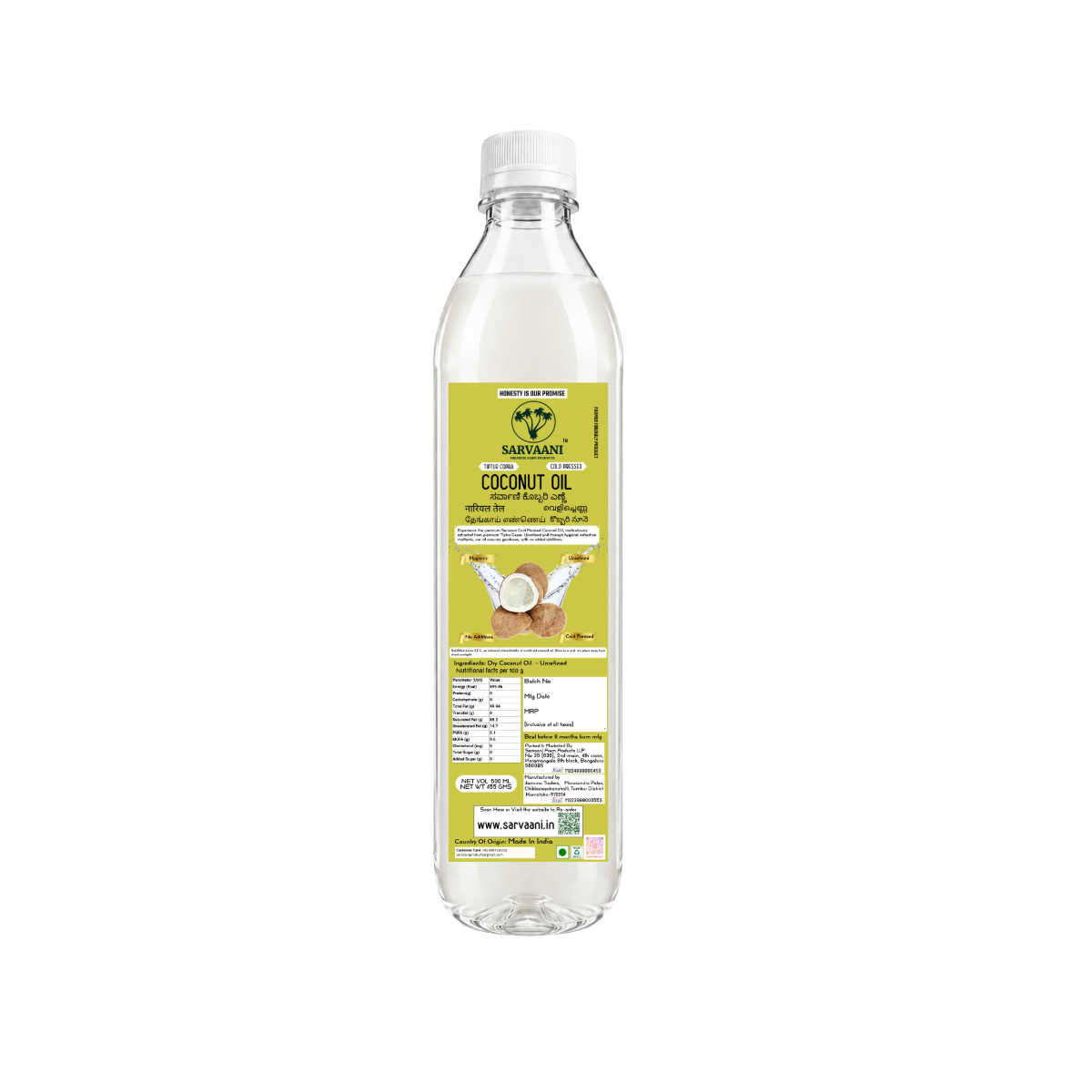 Cold Pressed Dry Coconut Oil (Premium Tiptur Copra - 500ml-5L Options) | SARVAANI