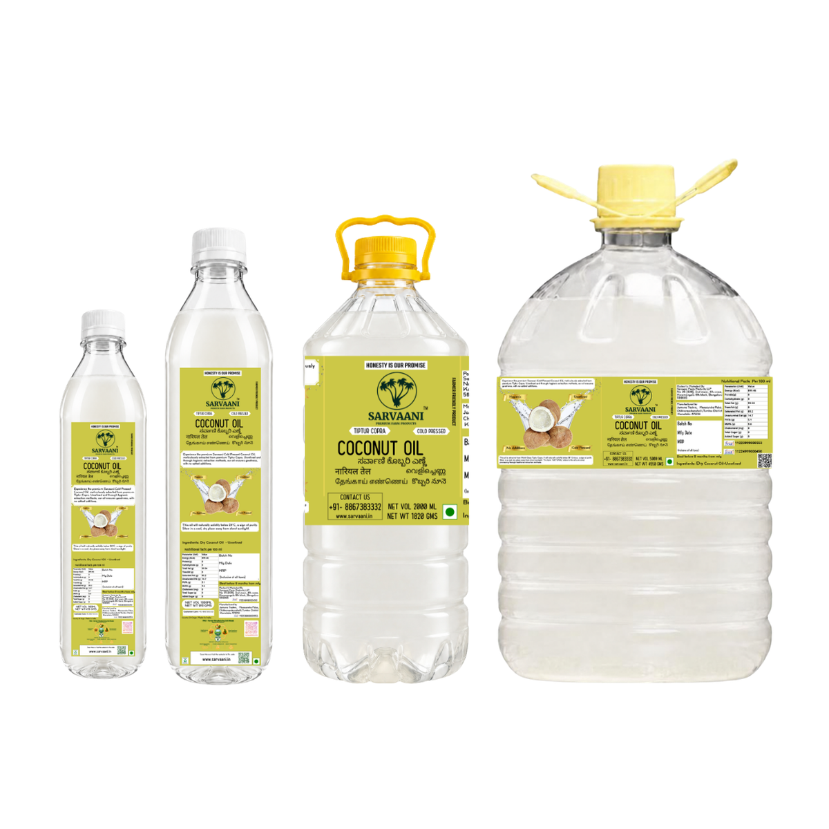 Cold Pressed Dry Coconut Oil (Premium Tiptur Copra - 500ml-5L Options) | SARVAANI