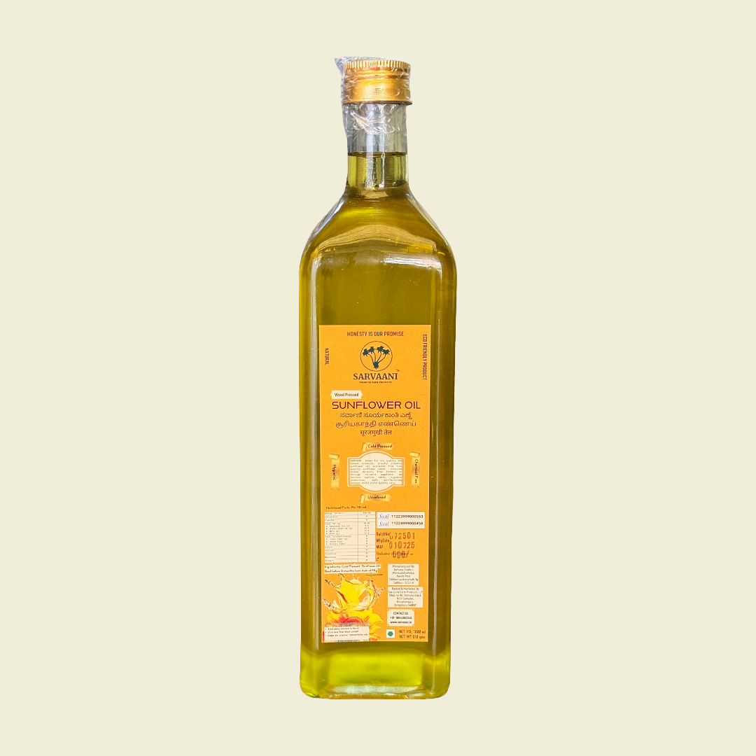 SARVAANI Wood Pressed Sunflower Oil - 1 LITER- Glass Bottle