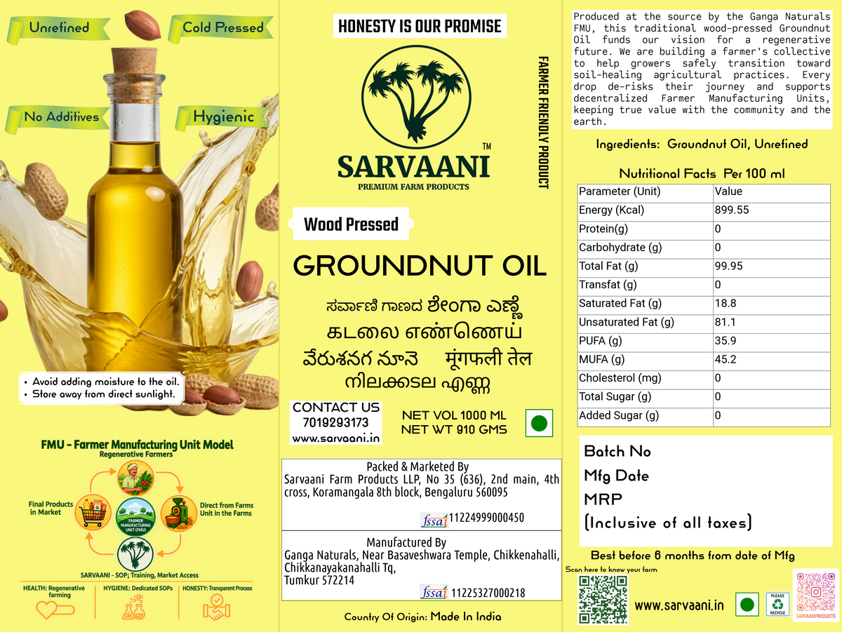 Wood Pressed Groundnut Oil- 1L Tin
