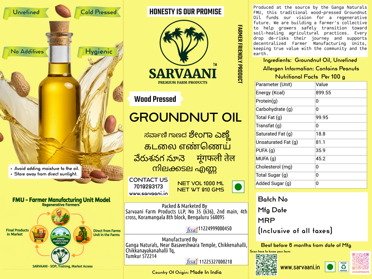 Wood Pressed Groundnut Oil- 1L Tin