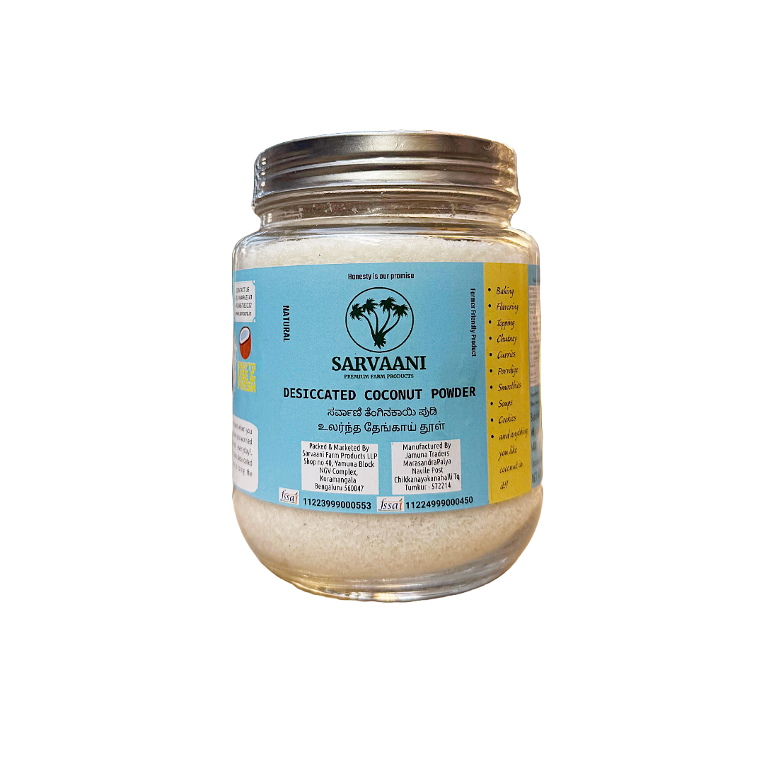 SARVAANI Desiccated Coconut Powder - 400 gm - Glass Bottle