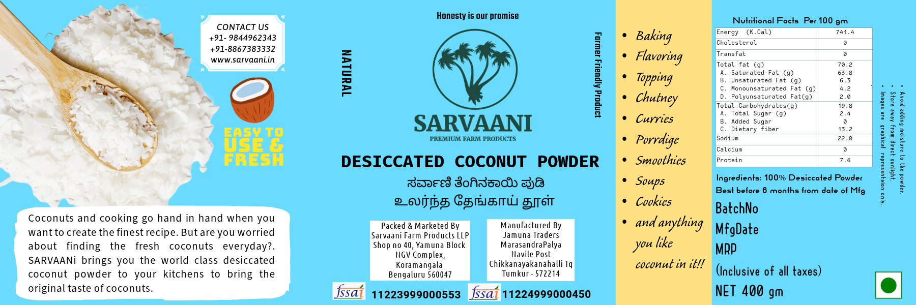 SARVAANI Desiccated Coconut Powder 