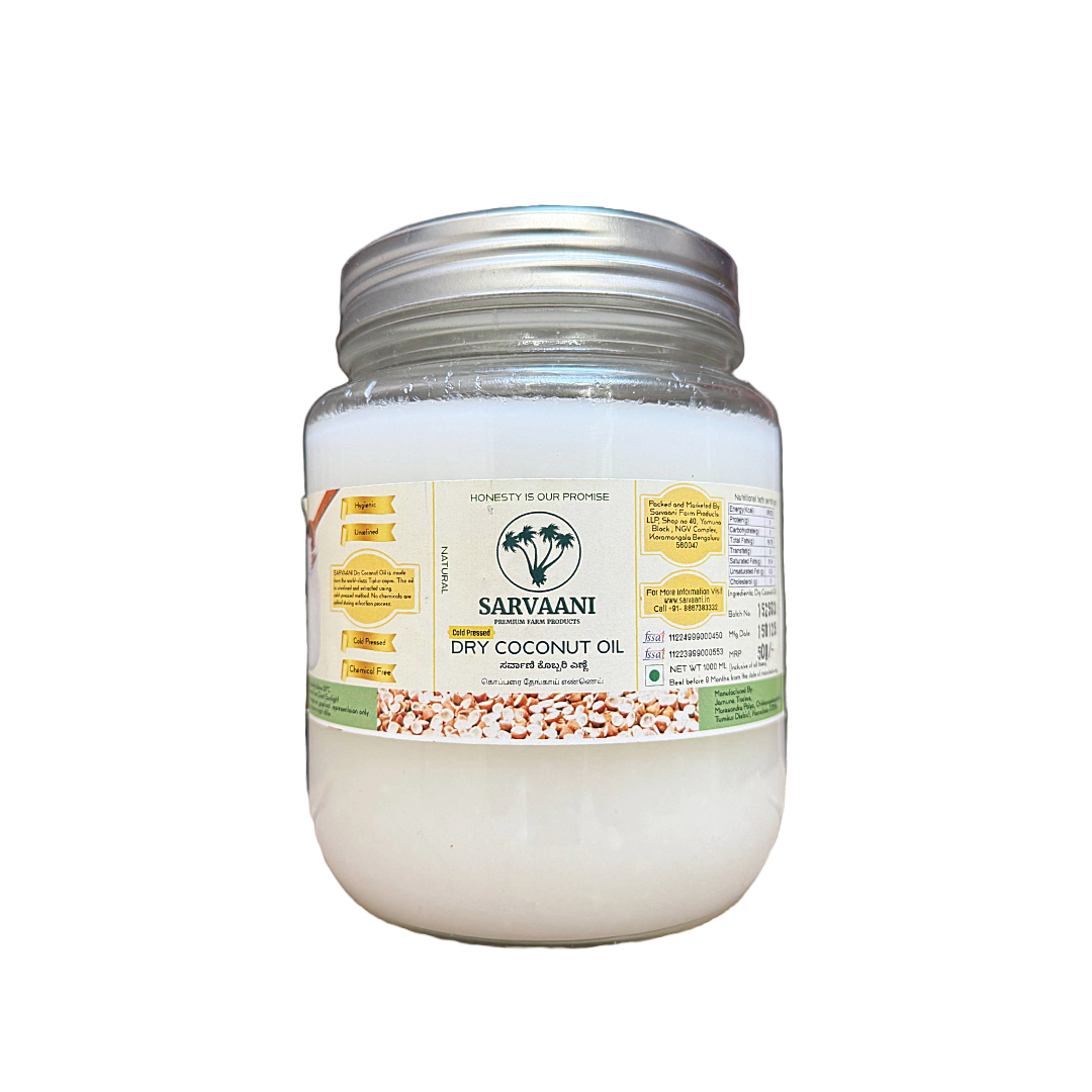 SARVAANI Cold Pressed Dry Coconut Oil - 5Liter - Food Grade Plastic Bottle