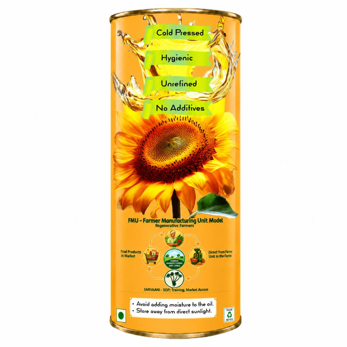Wood Pressed Sunflower Oil (Mara Chekku 1L-5L Options) | Cold Pressed | SARVAANI