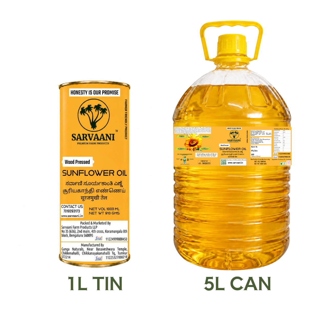 Wood Pressed Sunflower Oil (Mara Chekku 1L-5L Options) | Cold Pressed | SARVAANI
