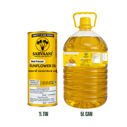 Wood Pressed Sunflower Oil (Mara Chekku 1L-5L Options) | Cold Pressed | SARVAANI