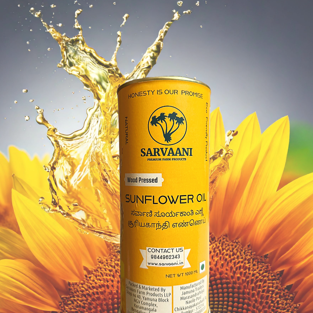 SARVAANI Wood Pressed Sunflower Oil - 1 LITER- Glass Bottle