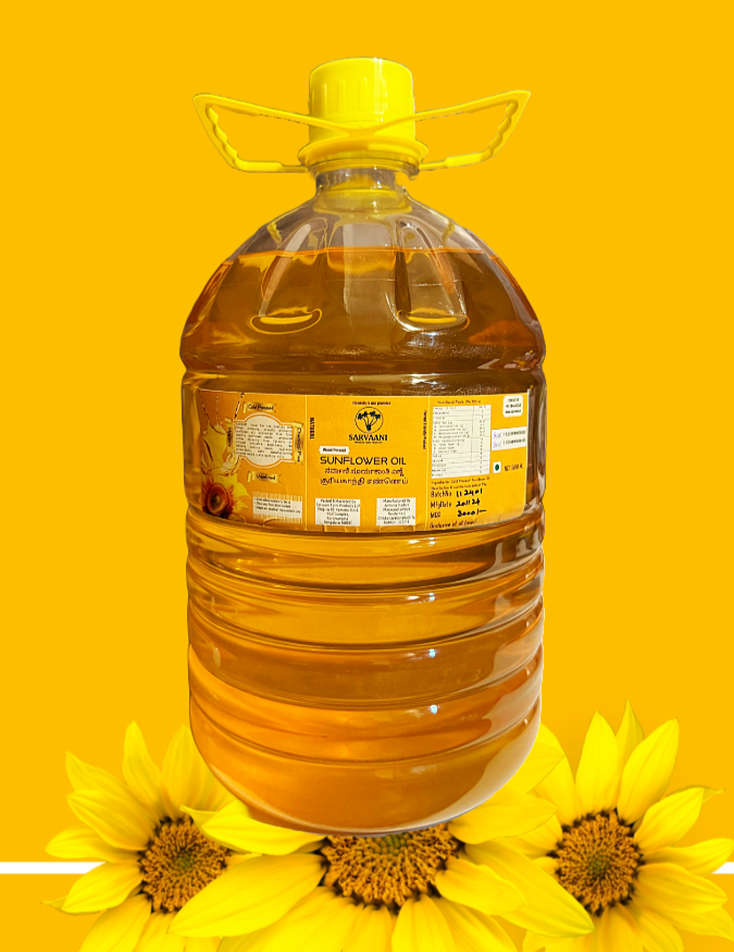 SARVAANI Wood Pressed Sunflower Oil - 5Liter - Food Grade Plastic Bottle