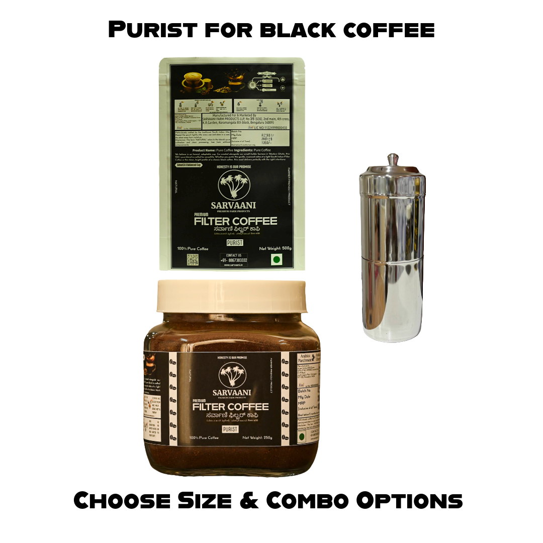 Purist Blend by SARVAANI | 100% Pure Coffee for BLACK COFFEE (With Filter Maker Options) | No Chicory