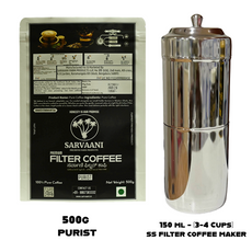 Purist Blend by SARVAANI | 100% Pure Coffee for BLACK COFFEE (With Filter Maker Options) | No Chicory