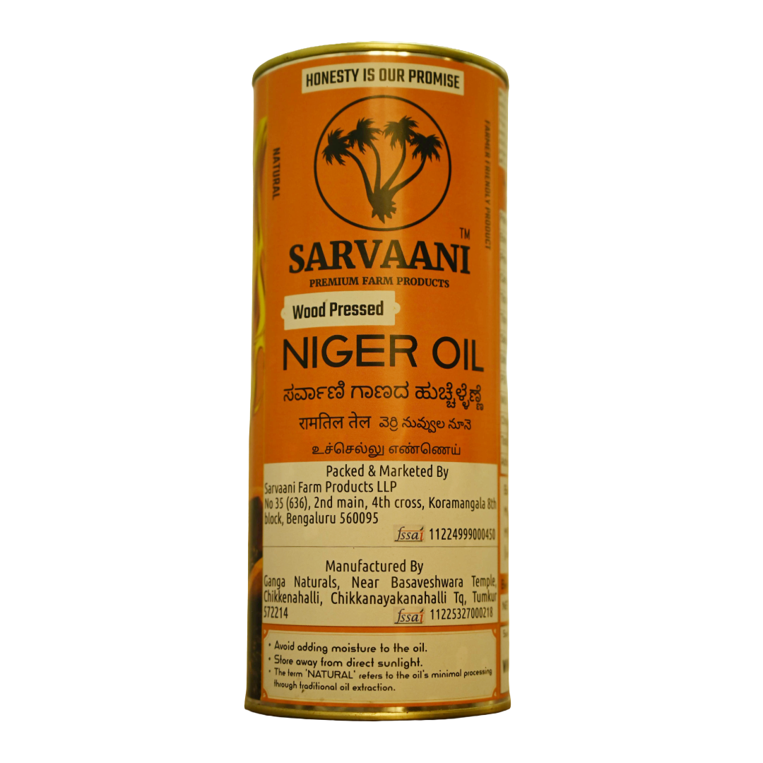 Wood Pressed Niger Oil (Mara Chekku - 1L Tin) | Cold Pressed | SARVAANI
