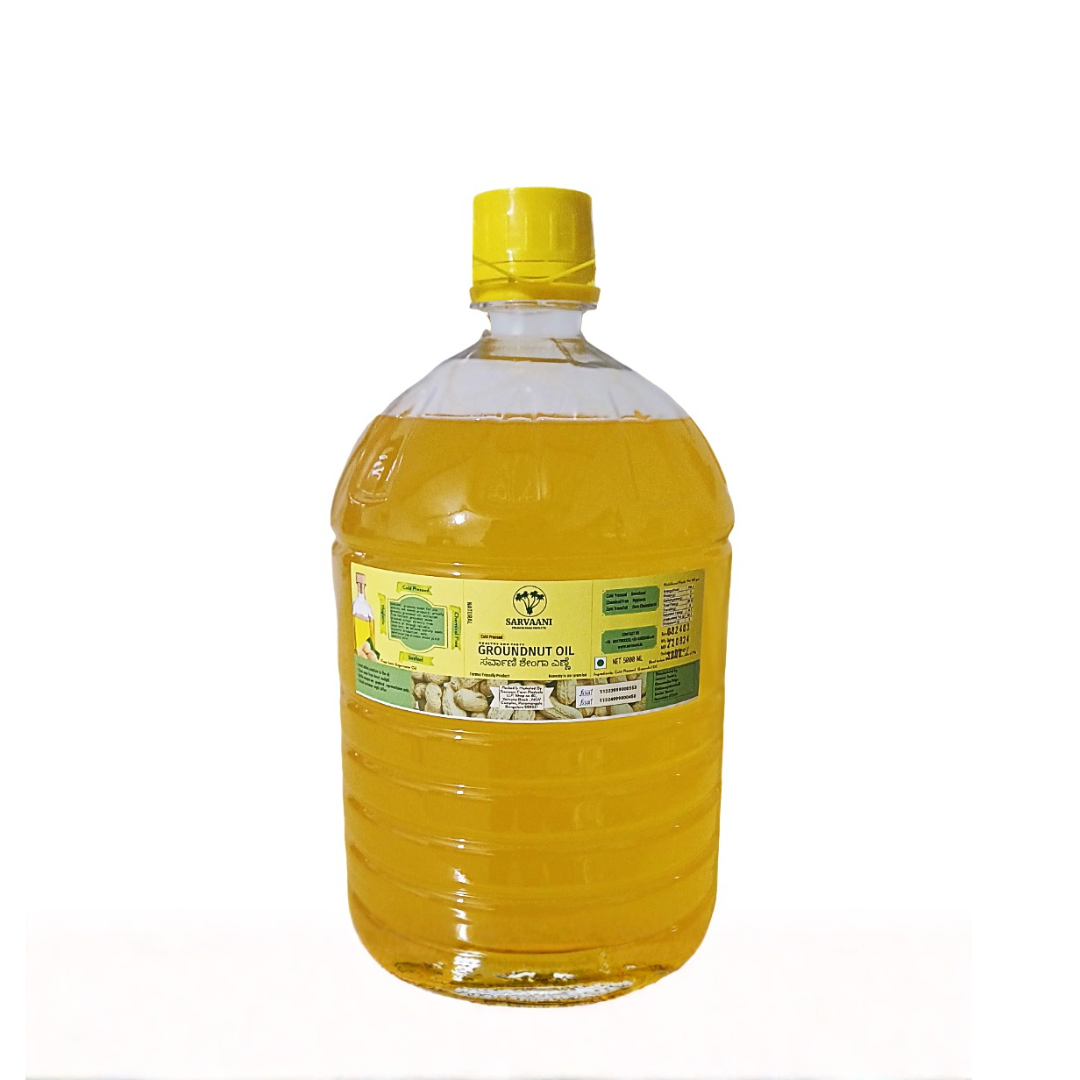 SARVAANI Wood Pressed Groundnut Oil - 5Liter - Food grade Plastic Bottle