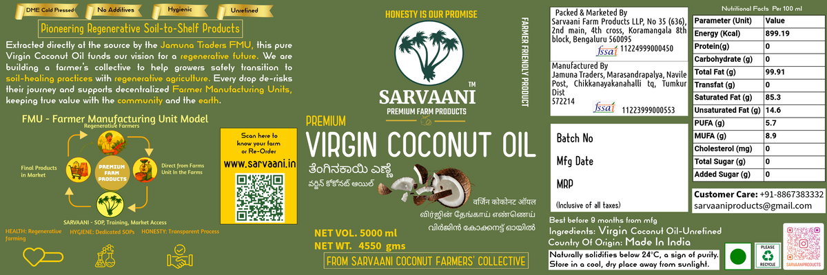 Premium Virgin Coconut Oil - Plastic - 5L