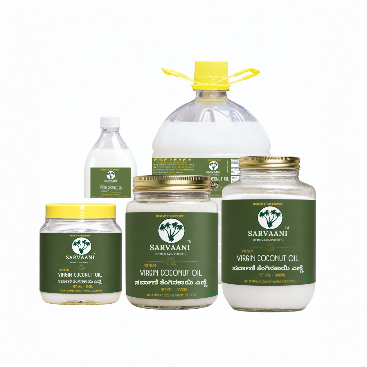 Premium Virgin Coconut Oil (Fresh Tiptur - 500ml-5L Options) | DME Method | SARVAANI