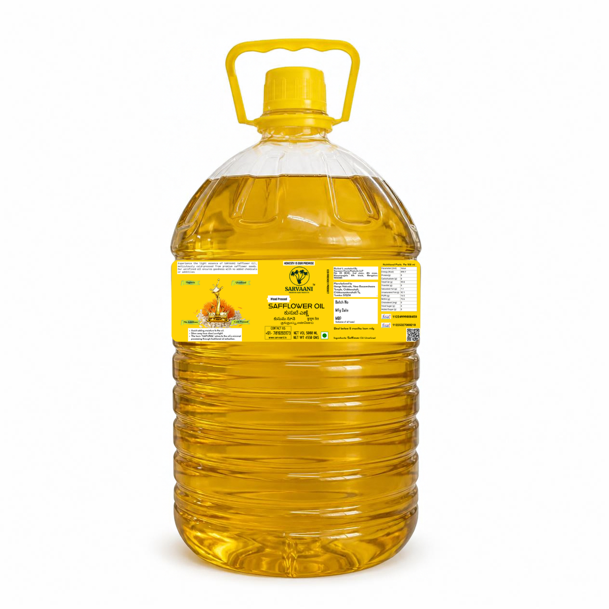 Wood Pressed Safflower Oil (Kardai Tel - 1L to 5L Options) | SARVAANI