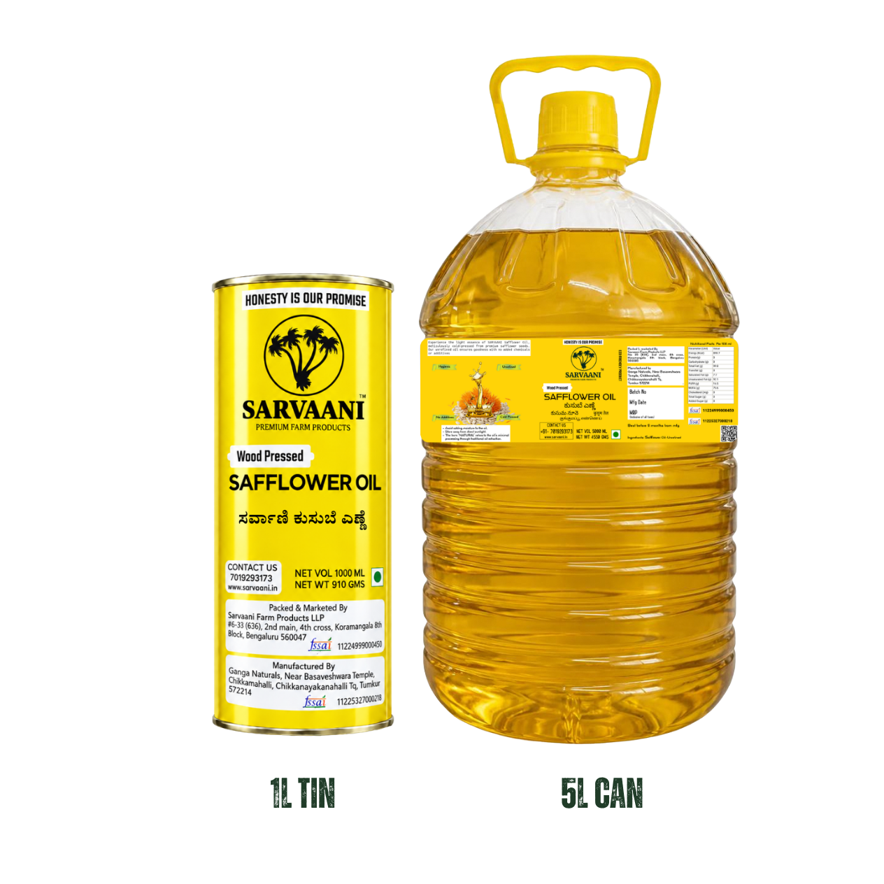 Wood Pressed Safflower Oil (Kardai Tel - 1L to 5L Options) | SARVAANI