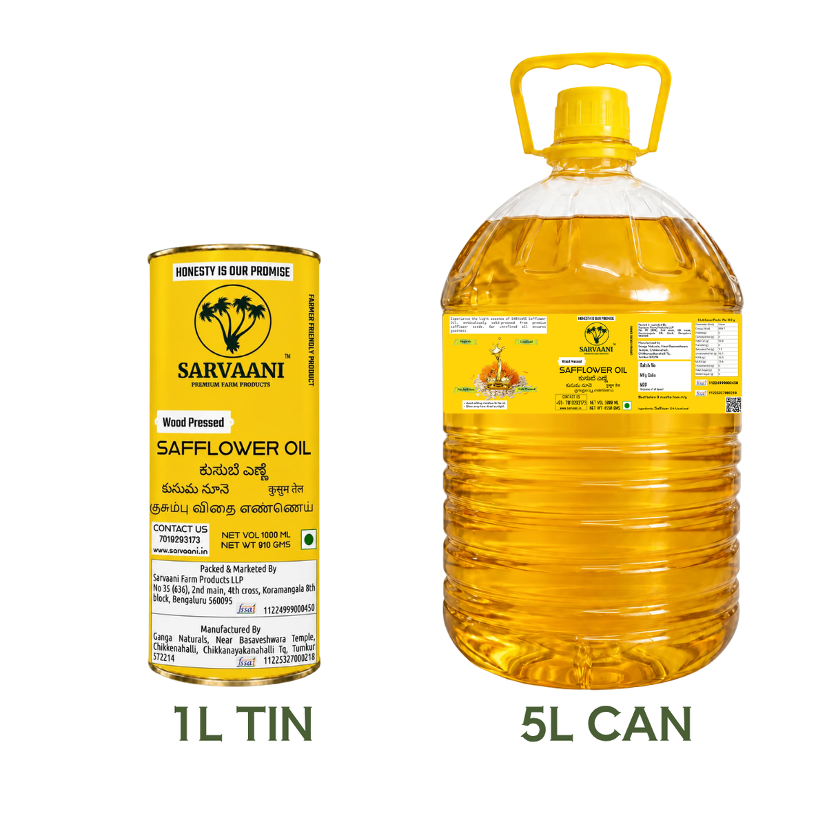 Wood Pressed Safflower Oil (Kardai Tel - 1L to 5L Options) | SARVAANI
