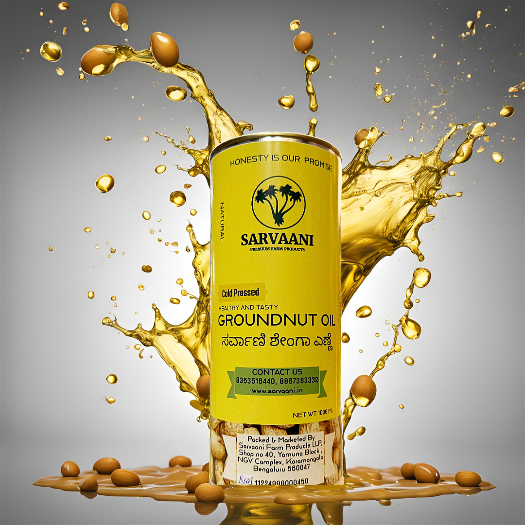 SARVAANI Wood Pressed Groundnut Oil - 1Liter - GLASS BOTTLE