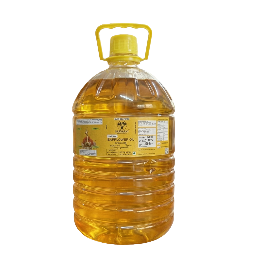 5000 ML food-grade plastic bottle of SARVAANI pure wood pressed safflower oil