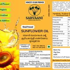Wood Pressed Sunflower Oil (Mara Chekku 1L-5L Options) | Cold Pressed | SARVAANI