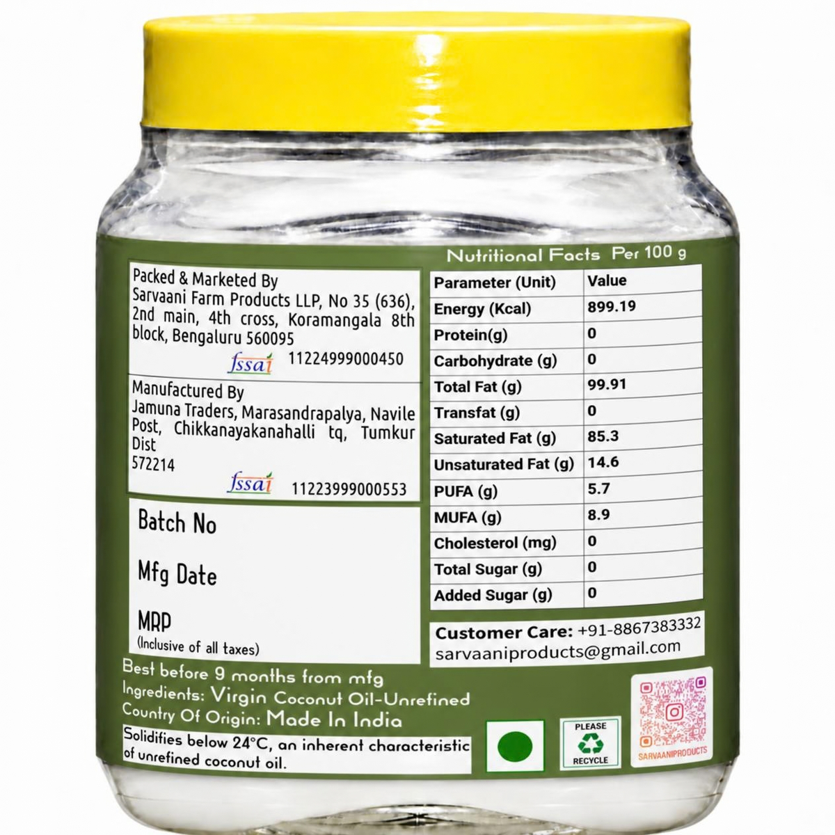 Premium Virgin Coconut Oil - GLASS- 500 ML