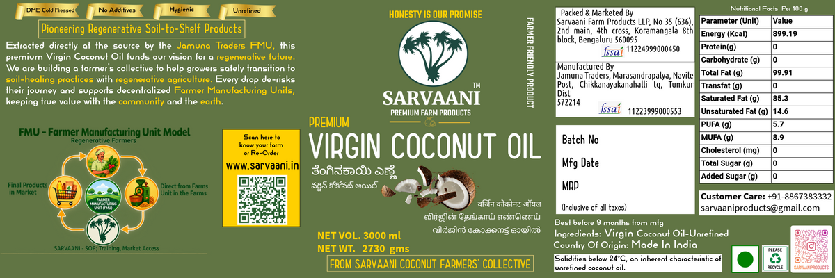 Premium Virgin Coconut Oil - GLASS - 3L
