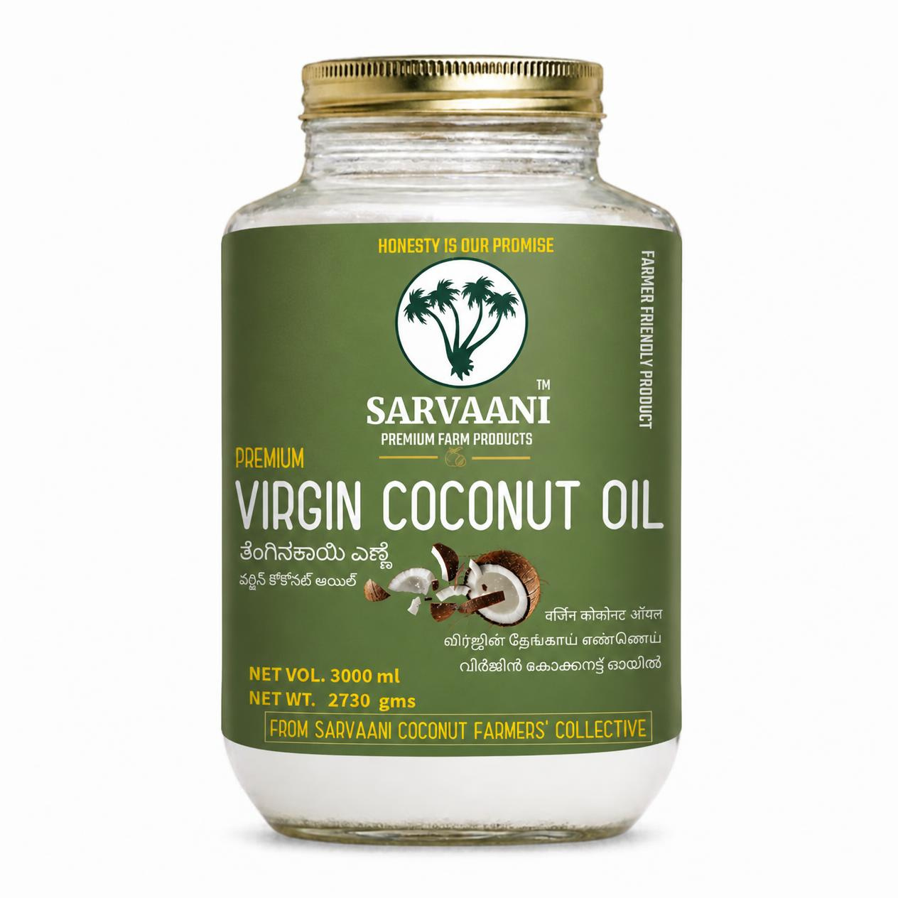 Premium Virgin Coconut Oil - GLASS - 3L